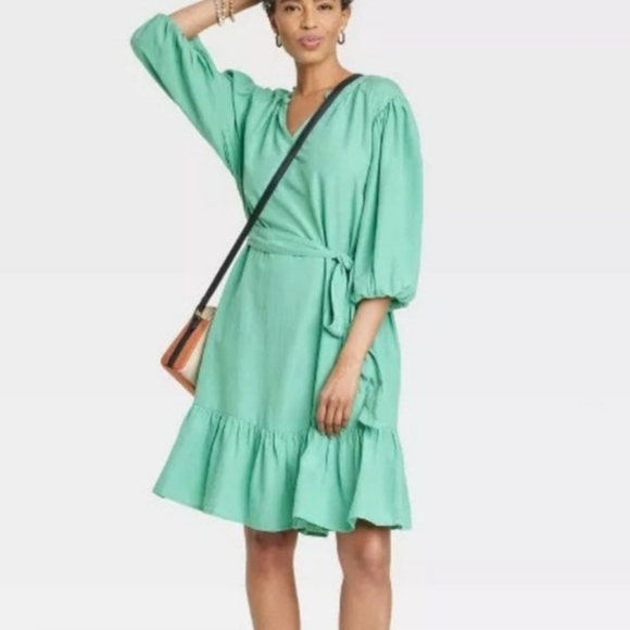 Nwot knox rose green Belted dress - Picture 1 of 6